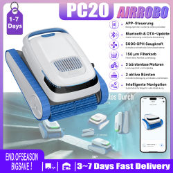 Robot Limpiafondos AiRROBO PC20, Inalámbrico con Control por App, Batería 5200mAh 2h, Navegación Inteligente, Antiatascos, Estacionamiento Automático, para Piscinas de Todo Tipo