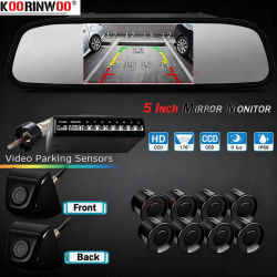 Koorinwoo-Kit de sensores para coche, sistema Parktronics, Detector de Radar de estacionamiento con sonidos, cámara de Metal, Monitor de espejo, cámara frontal y trasera, 8