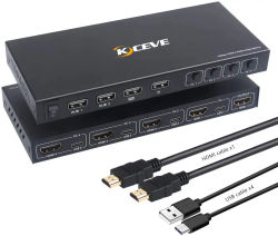 Conmutador KVM de 4 puertos HDMI, salida 4 en 1, divisor de interruptor USB HDMI para compartir Monitor, teclado, ratón, decodificación adaptativa EDID/HDCP