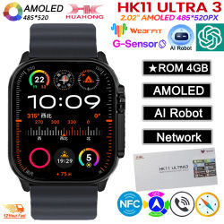 2026 nuevo HK11 ULTRA 3 MAX Smartwatch 49mm HD AMOLED 4G ROM Bluetooth llamada de red Robot reloj NFC brújula hombres mujeres reloj inteligente