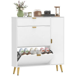 HOMCOM Mueble para zapatos 12 pares, zapatero, 2 cajones extraíbles, 4 compartimentos, 99,4x23,8x cm, Blanco