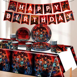 Nuevos Platos, Vasos, Manteles, Servilletas y Globos de Stranger Things para Decoración de Cumpleaños, Fiestas de Terror y Baby Shower