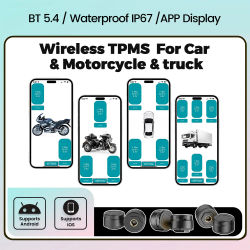 Sistema de Monitoreo de Presión de Neumáticos TPMS para Automóvil, Compatible con Teléfonos con Sistema iOS y Android, con Bluetooth 5.4, para Monitoreo de Automóviles, Motocicletas y Triciclos, con