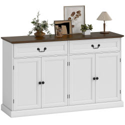 HOMCOM Mueble buffet para salón con 4 puertas, bandeja de almacenamiento gruesa, 2 cajones silenciadores y estantes ajustables, estilo rústico