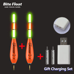 Flotador Electrónico Bite Float, Juego de 5 Piezas, 2 Flotadores Electrónicos Inteligentes + 2 Baterías Recargables + 1 Cargador, Pesca Nocturna