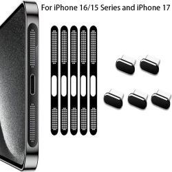 Para iPhone 16/15 Series y iPhone 17 Puerto de carga y tapones antipolvo para altavoz Tapas de cubierta de puerto USB C Kit protector antipolvo.