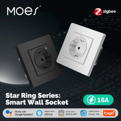 MOES-enchufe de pared inteligente Tuya ZigBee, salida integrada de la UE, indicador de Monitor de energía, control de voz, Control por aplicación remota Alexa y Google Home