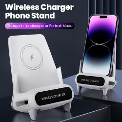 Mini silla portátil de 15W, soporte de cargador inalámbrico, carga súper rápida de escritorio con función de altavoz, soporte Universal para teléfono móvil