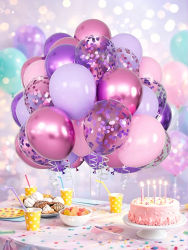 Juego de 30 Globos Redondos de Látex Morado para Fiestas, Ideales para Fiestas de Cumpleaños, Baby Showers y Fiestas de Música K-POP