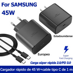 Samsung 45W PD cargador de carga súper rápida 2,0 USB tipo C adaptador de pared para Galaxy S24 Plus S23 S22 Ultra A55 A35 M55 F55 Tab S9