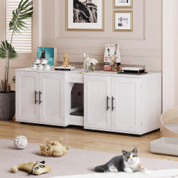 Caja de arena doble de madera para 2 gatos - Mueble oculto para arena con dos compartimentos, mueble de baño cerrado para gatos, 55” L x 17.7” W x 22.5” H, para gatos de interior