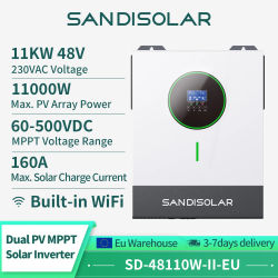 Inversor Híbrido Solar Sandisolar de 11Kw, 48V CC a 230V CA, Onda Sinusoidal Pura, Controlador MPPT Integrado, Monitor Wifi, Fuente de Alimentación Fuera de Red