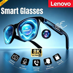 Gafas Inteligentes Lenovo con Control Remoto por IA, Cámara de Fotos HD 8K, Grabación, Traductor, Asistente de Voz Bluetooth, Música y Lentes de Sol