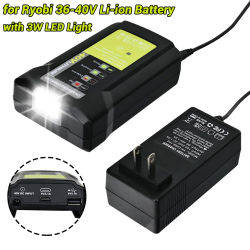 Adaptador de batería para batería de litio Ryobi 36-40V con lámpara de trabajo LED de 3W cargador de teléfono USB tipo C herramienta de carga de batería con enchufe UE EE. UU.