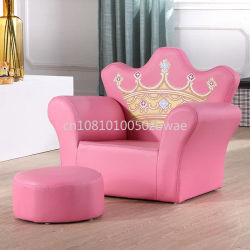 Sofá Infantil, Silla para Niños, Sofá Pequeño con Corona Serigrafiada y Taburete, Muebles Infantiles, Sofá para Bebés