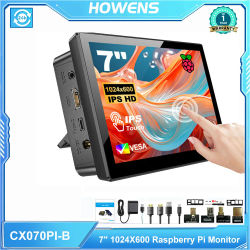 Monitor Táctil HDMI de 7 Pulgadas HOWENS para Raspberry Pi 3 y 4, Pantalla Industrial Banana Pi con Conexión Tipo-C y VESA para Laptop y Sub Xbox