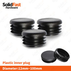 Tapones de plástico acanalados para tubos de 12-100mm, negros, con orificio redondo, insertos para patas de muebles, cubiertas de tubo resistentes a la intemperie