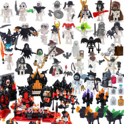 MOC-bloques de construcción de Halloween, esqueleto, figuras de caballero del ejército, caballo de llama, muebles de vampiro Medieval, montaje de ladrillos DIY, juguetes, regalos