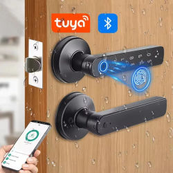 Cerradura de puerta inteligente con huella dactilar, aplicación Tuya, Bluetooth, contraseña, llave mecánica, desbloqueo NFC para puerta de madera, resistente a la lluvia IP65