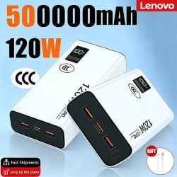 Batería Externa Lenovo 2026 de Gran Capacidad 500000mAh, Carga Rápida de 120W, con LED, Cargador Portátil para iPhone y Samsung