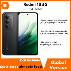 Versión global Redmi 15 5G 7000 mAh (típica) Batería de 33 W Snapdragon® 6s Gen 3 Smartphone Pantalla de 6,9" y 144 Hz Cámara AI de 50 MP Teléfono móvil Xiaomi