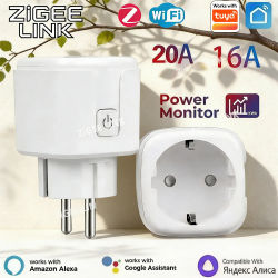 Enchufe Inteligente WIFI o ZigBee de 16A/20A, Monitor de Energía, Control Remoto por Voz y Aplicación Inalámbrica, Compatible con Tuya, Alexa y Google