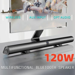 Altavoces Bluetooth para TV BS-56 de 120W, conexiones AUX/BT/OPT, barras de sonido con sistema de sonido desmontable 2 en 1 para cine en casa, barra de sonido FM