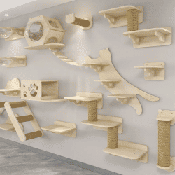 Marco de escalada para gatos de madera maciza montado en la pared, hamaca, poste rascador, estante con plataforma de salto de Sisal, muebles de escalones de escalera