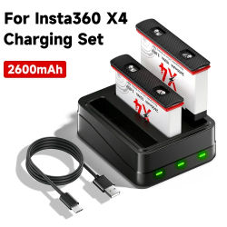 Batería de cámara Insta360 X4 de 2600mAh + cargador de 3 ranuras para tarjetas para Insta 360X4 360x4 Insta360 ONEX4, accesorios para Cámara de Acción