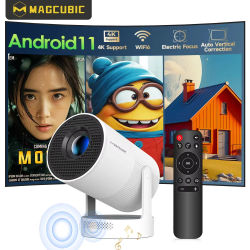 Proyector Ultra Portátil Magcubic HY300 4K con Altavoz, Enfoque Electrónico, 720P, 300ANSI, Android 11, BT5.4, para Cine en Exteriores y Hogar