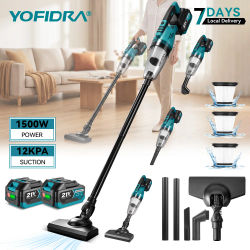 Aspiradora inalámbrica eléctrica YOFIDRA de 1500W y 12KPA, portátil 2 en 1, herramienta de limpieza para el hogar y el coche, compatible con batería Makita de 18V.
