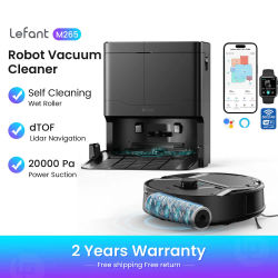 Robot Aspirador Lefant M265 con Mapeo, 20000Pa, Rodillo Autolimpiante, Lavado con Agua Limpia, Láser dToF, Evita Obstáculos, Anti-Enredos, Compacto, WiFi 2.4G/5G/Alexa/APP