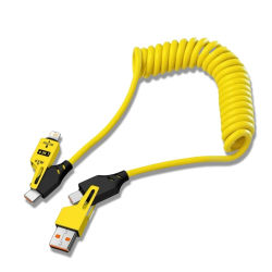 Cable de datos corto con resorte 4 en 1, 65W, 6A, USB tipo C, cargador rápido telescópico con resorte, Cable USB con resorte para iPhone 15 14 13 12
