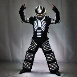 Disfraz de Robot Luminoso LED RGB a Todo Color con Casco LED para Actuaciones en Escenario