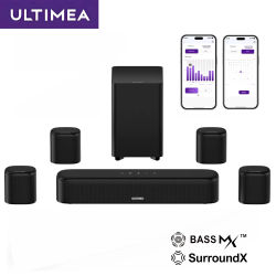 ULTIMEA Barra de Sonido 7.1 330w Canales de para TV con Subwoofer y 4 Altavoces Envolventes Traseros Sistema Home Cinema con Sonido Envolvente Virtual, Control Inteligente por Aplicación Audio Potente