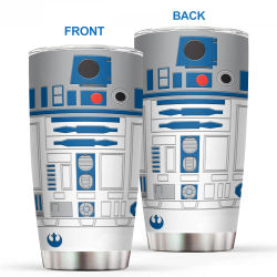 Vaso aislado de doble pared al vacío de acero inoxidable con estampado de Robot de 20Oz R2-D2 con pajita y tapa para mantener la bebida fría y caliente, taza para coche