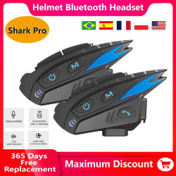 Shark Pro casco de motocicleta Bluetooth intercomunicador auriculares IP65 impermeable CVC reducción de ruido Radio FM para 8 conductores para compartir música