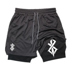 Pantalones cortos de verano para hombre, 2 en 1, estampado con bolsillo para teléfono, secado rápido, transpirable