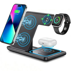 Soporte de cargador inalámbrico rápido LED 3 en 1 estación de carga plegable para iPhone 17 16 15 14 Apple Watch 9 8 7 6 5 Airpods Pro