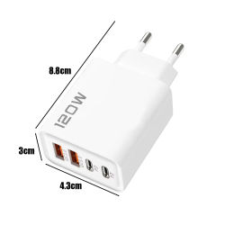 Cargador Rápido de 120W con Adaptador de Pared USB Tipo-C PD para iPhone 16/15/14, Xiaomi, Huawei, Redmi, Oneplus