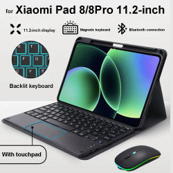 Funda con Teclado Bluetooth para Xiaomi Pad 8 de 11.2 Pulgadas, Funda con Soporte Inteligente para Xiaomi Pad 8 Pro de 11.2 Pulgadas