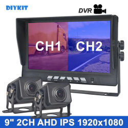 DIYKIT 1920x1080 2CH 9 "AHD IPS Monitor de visión trasera para coche IP68 impermeable Starlight AHD cámara de respaldo para coche grabación de vídeo