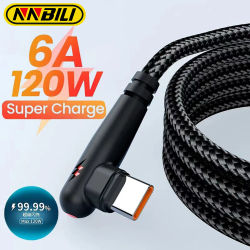NNBILI-Cable USB a tipo C de 120W, codo de 90 grados, carga rápida para teléfono móvil, Cable de datos para cargador Huawei Mate 60 Xiaomi Samsung