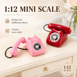 Teléfono Retro Miniatura 1:12 para Decoración de Casa de Muñecas, Modelo de Teléfono Rotatorio Vintage con Cable, Accesorio de Teléfono de Escritorio Pequeño