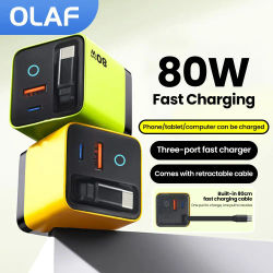 Cargador USB de 80W con Cable retráctil tipo C, cargador USB C para iPhone 16, 15, Huawei, iPad, portátil, cargador rápido para teléfono móvil tipo C