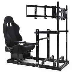 Minneer 3060&3030 Simulador de Carreras de Aluminio con Asiento Negro y Soporte para Tres Monitores, Compatible con Motores de Accionamiento Directo Logitech/Thrustmaster/Fanatec, Sin Volante, Palanca
