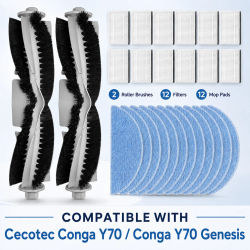 Compatible con Cecotec Conga Y70 / Conga Y70 Genesis Piezas de aspiradora Cepillo principal Filtro HEPA Paño de fregona Accesorios de repuesto