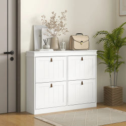 HOMCOM Mueble Zapatero Blanco con 4 Puertas Abatibles 105x24x82,5 cm