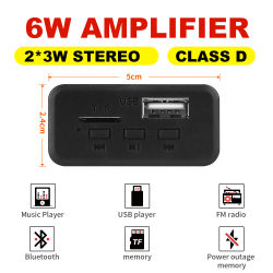 Amplificador Bluetooth de 6W, placa decodificadora de MP3, micrófono, reproductor Mp3 para coche, grabación USB, Radio FM, AUX para altavoz, Audio manos libres DIY