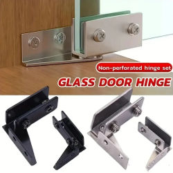 Bisagras de puerta de vidrio no perforadas, bisagra de vitrina, Clip de vidrio de eje giratorio de gabinete de vino, herrajes de bisagra de puerta de muebles, 2 uds.